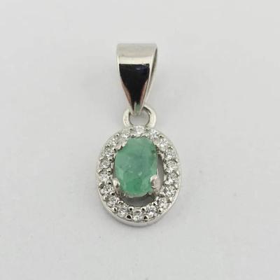Natural Unheated Oval Emerald Sterling Silver Pendant 
