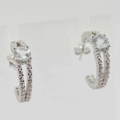 Natural Unheated Aquamarine Sterling Silver Earrings 