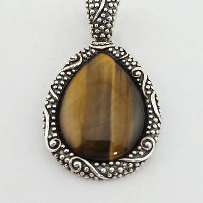 Sterling Silver Tiger's Eye Ornate Pendant 