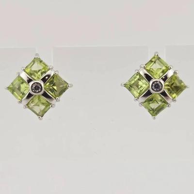 Natural Unheated Square Cut Peridot Sterling Silver Earrings 