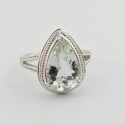 2.8ct Pear Cut Green Quartz Sterling Silver Ring