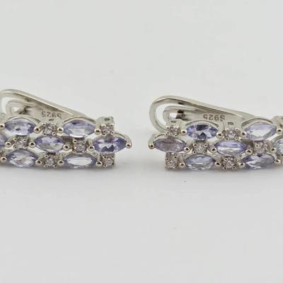 Natural Unheated Tanzanite Sterling Silver Earrings 