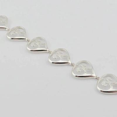 Sterling Silver Heart Shaped Link Bracelet 