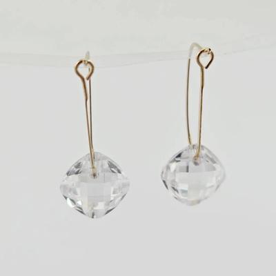 14k Gold Faceted Clear Stone Earrings 