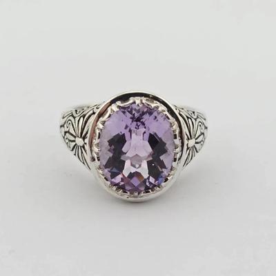 4ct Natural Amethyst Sterling Silver Ring 