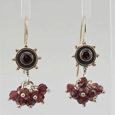 Garnet Bead Sterling Silver Dangle Earrings 