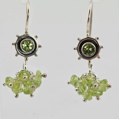 Sterling Silver Peridot Cluster Dangle Earrings 