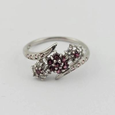 Natural Unheated Rhodolite Garnet, Sapphire, & White Topaz Sterling Silver Ring 