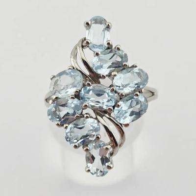 5tcw Natural Oval Blue Topaz Sterling Silver Ring 