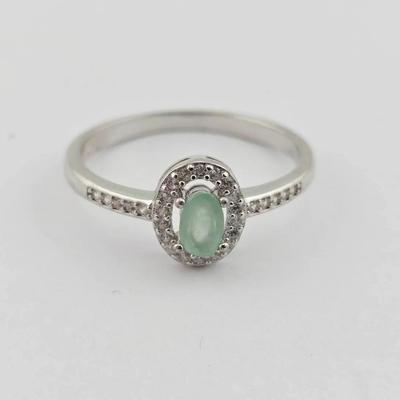 Natural Unheated Oval Emerald Sterling Silver Ring 