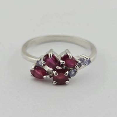Natural Ruby & Tanzanite Sterling Silver Ring 
