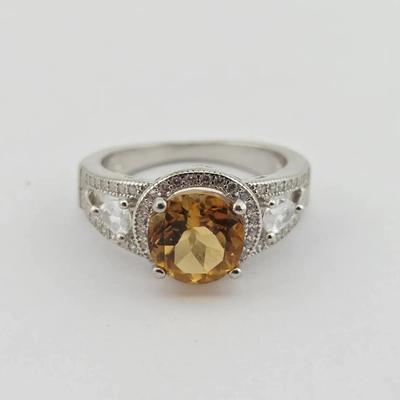 1.8ct Natural Heated Round Citrine Sterling Silver Ring 