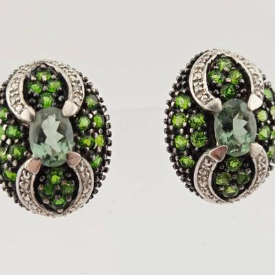 Sterling Silver Chrome Diopside & Diamond Sterling Silver Earrings 