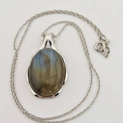 Labradorite Sterling Silver Pendant Necklace 