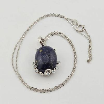 Lapis Lazuli & Topaz Sterling Silver Pendant Necklace 