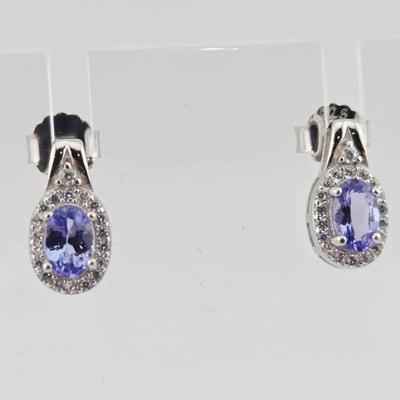 Natural Unheated Oval Tanzanite Sterling Silver Earrings 