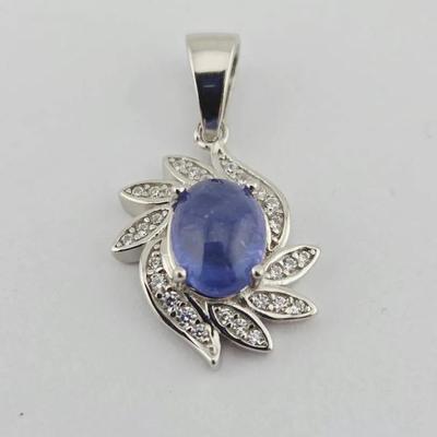 Natural Unheated Cabochon Tanzanite Sterling Silver Pendant 