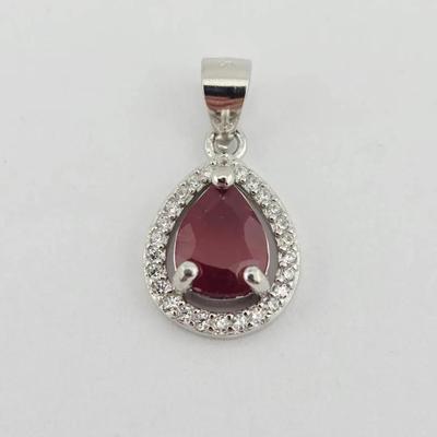 1ct Natural Heated Pear Cut Ruby Sterling Silver Pendant 