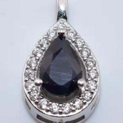 Pear Blue Sapphire Sterling Silver Pendant