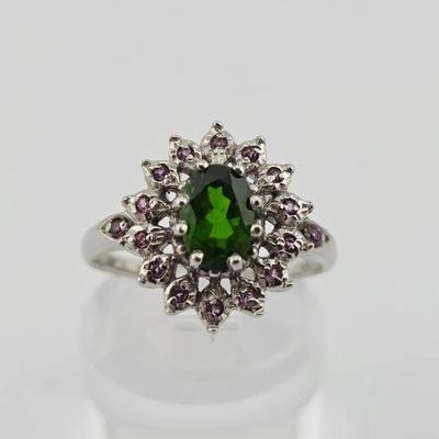 Natural Unheated Chrome Diopside Rhodolite Garnet Sterling Silver Ring 