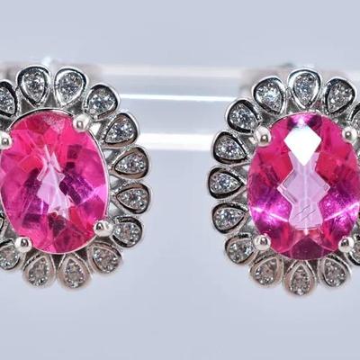 3 TCW Oval Pink Topaz Sterling Silver Earrings