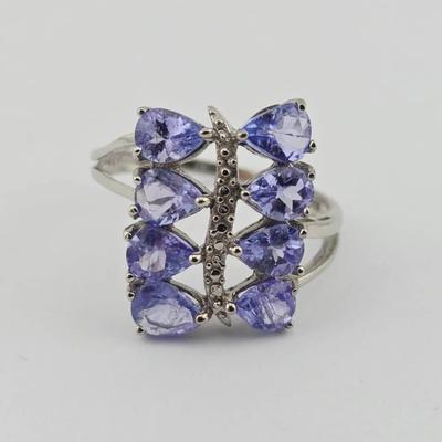 Natural Unheated Pear Tanzanite Sterling Silver Ring 