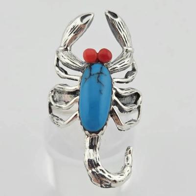 Turquoise & Coral Sterling Silver Scorpion Ring