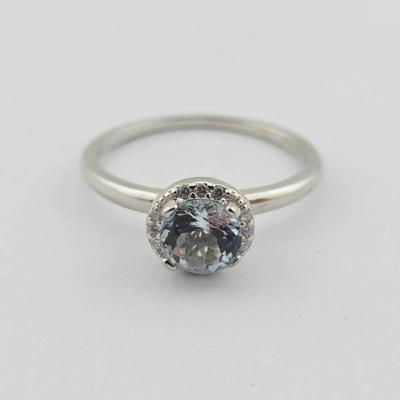0.75ct Natural Unheated Round Aquamarine Sterling Silver Ring 