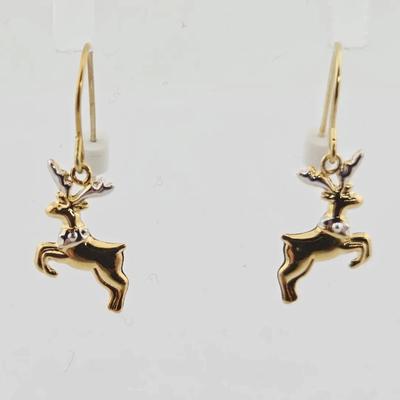 14k Gold Reindeer Dangle Earrings 
