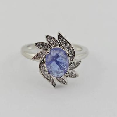 Natural Unheated Cabochon Tanzanite Sterling Silver Ring 
