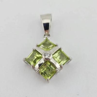 Natural Unheated Square Cut Peridot Sterling Silver Pendant 