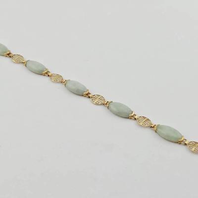 14k Gold Ornate Jade Bracelet 