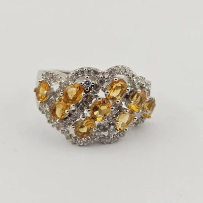 Natural Unheated Citrine Cluster Sterling Silver Ring 
