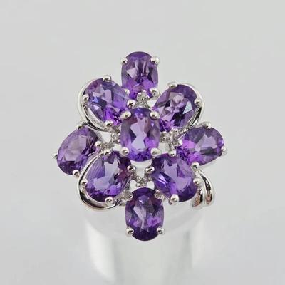 7.6ctw Amethyst & Diamond Sterling Silver Ring