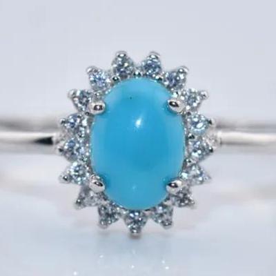 Oval Turquoise Cabochon Natural Sterling Silver Ring