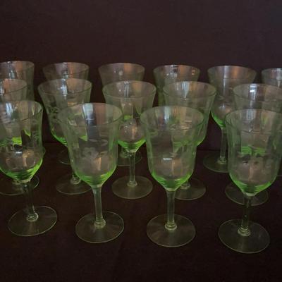15 Vintage Vaseline Uranium Glass Glasses