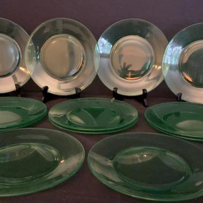 8” Fostoria Pioneer Green Depression Glass Plates (12)