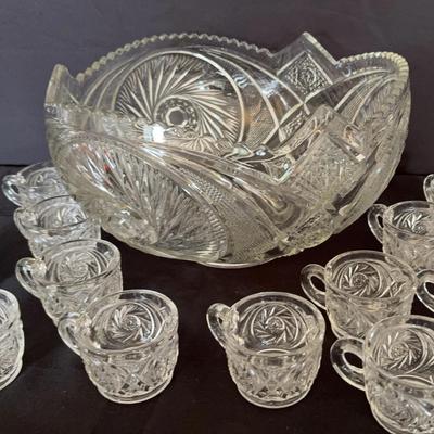 Punch Bowl + 12 Glasses Set