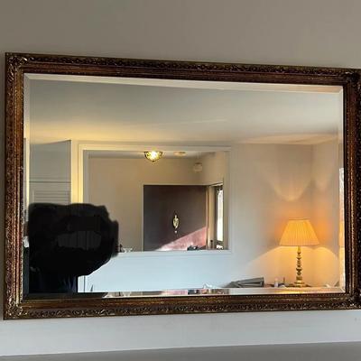 Gilt Frame Rococo Style Mirror With Beveled Glass 