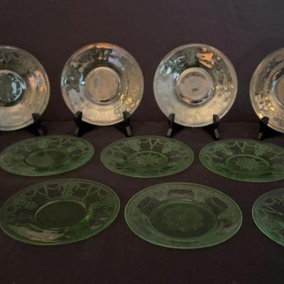 6” Anchor Hocking Cameo (Ballerina/Dancer) green depression glass bread and butter plates (11)