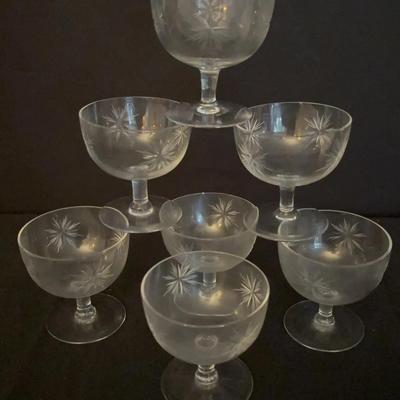 Fostoria Low Sunburst Sherbert Glasses (7 Glasses)