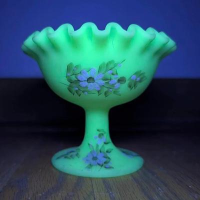 Fenton Satin Custard Glass Pedestal Dish