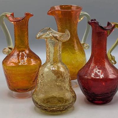 Hand Blown Crackle Glass Pitchers