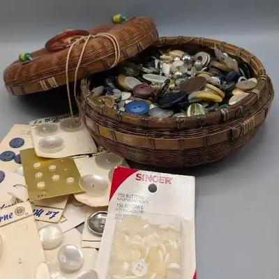 Chinese Sewing Basket of Buttons