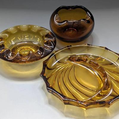 Mid Century Amber Art Glass Ashtrays 