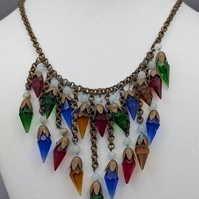 Miriam Haskell Style Glass Prism Necklace 