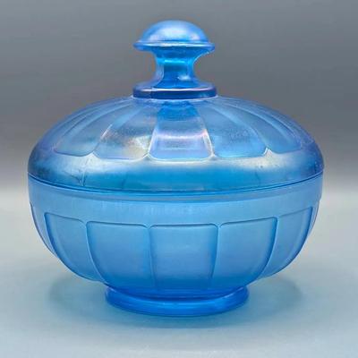 Celeste Blue Iridescent Covered Dish 
