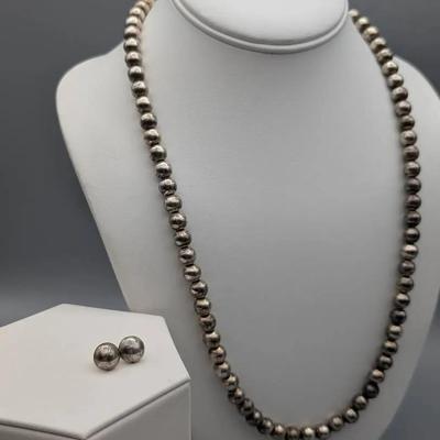 Sterling Navajo Pearls Necklace and Earrings