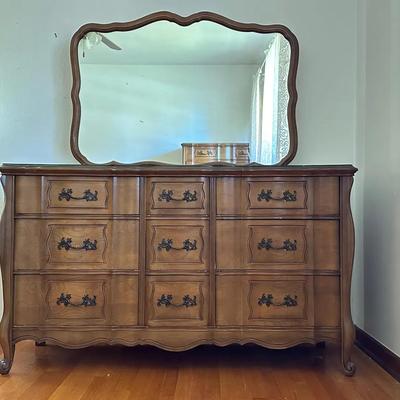 Mid Century French Provincial Dresser and Mirror 