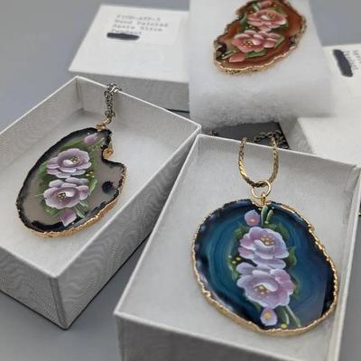 Hand Painted Agate Slice Pendants